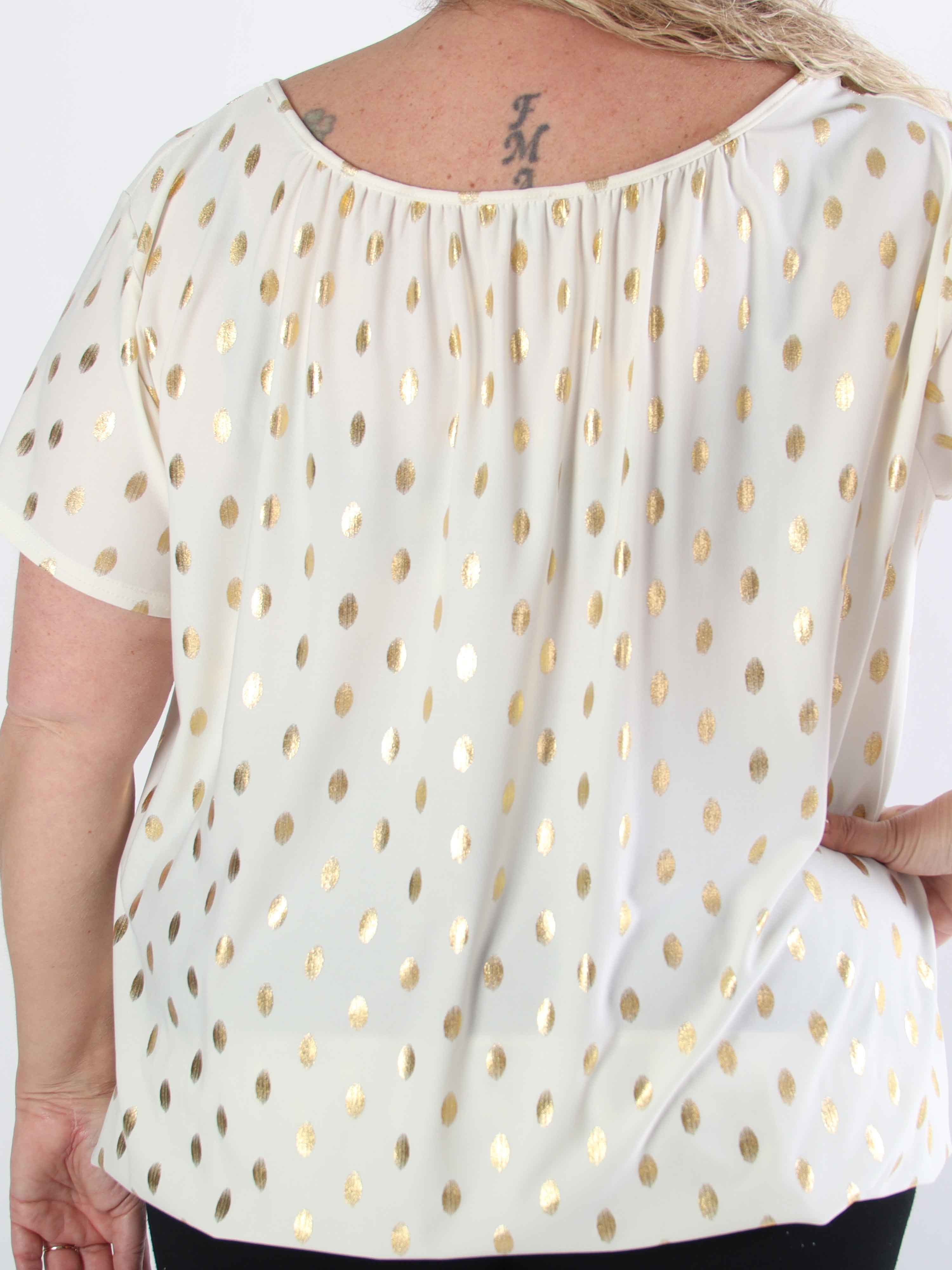 Miracle Dot T-shirt - Elastisk plus size bluse med guld dutter på